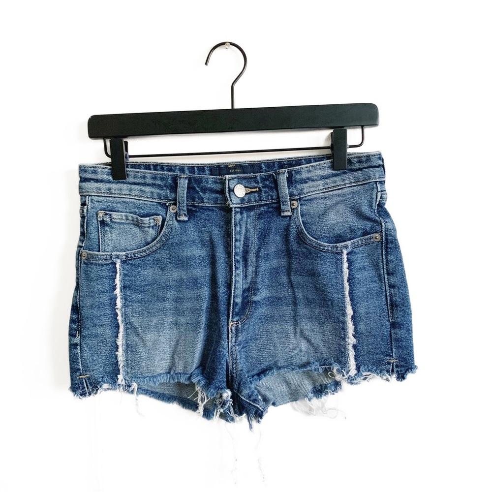 Lucky Brand High Rise Shortie Raw Hem Denim Shorts High Waist Blue